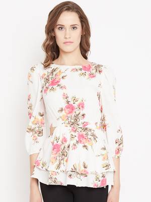 Cream printed crepe party-tops 2