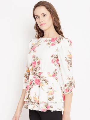 Cream printed crepe party-tops 4