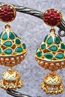 Cone Shaped Ruby Emerald Jhumka Earrings