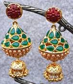 Cone Shaped Ruby Emerald Jhumka Earrings