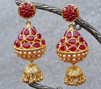 Cone Shaped Ruby Jhumka Earrings 1