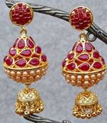 Cone Shaped Ruby Jhumka Earrings