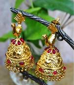 Peacock Ruby Gold Jhumka Earrings