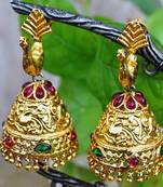 Peacock Ruby Emerald Gold Jhumka Earrings