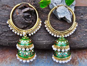 Bali Green Meenkari Double Tier Jhumka Earrings 1