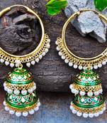 Bali Green Meenkari Double Tier Jhumka Earrings
