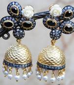 Victorian Rose Jhumka Earrings with Black Onyx and Pearls