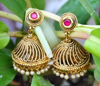Ruby Studded Pearl Jhumka Earrings 1