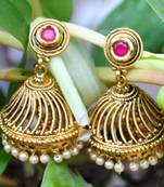 Ruby Studded Pearl Jhumka Earrings