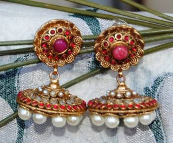 Gold Red Jhumar Jhumka Earrings 1