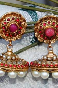 Gold Red Jhumar Jhumka Earrings