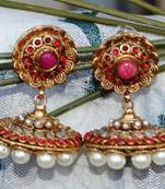 Gold Red Jhumar Jhumka Earrings