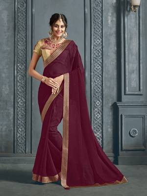 Maroon Chiffon Jacquard Border Designer Saree 1