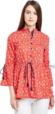 Red printed polyester long-tops 3