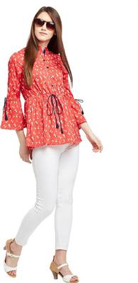 Red printed polyester long-tops 2