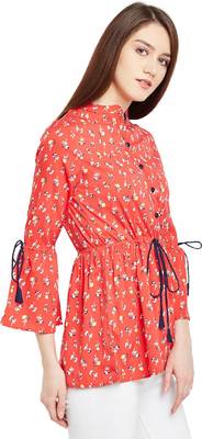 Red printed polyester long-tops 4