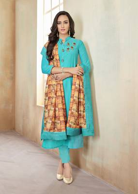 Sky-blue embroidered cotton salwar 1