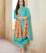 Sky-blue embroidered cotton salwar