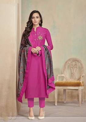 Rani-pink embroidered cotton salwar 1
