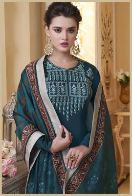 Dark-teal embroidered silk salwar 2