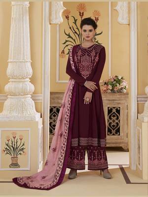 Maroon embroidered silk salwar 1
