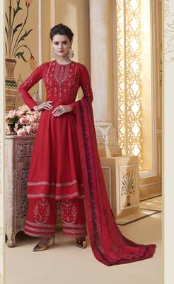 Red embroidered silk salwar 1
