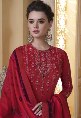 Red embroidered silk salwar 2
