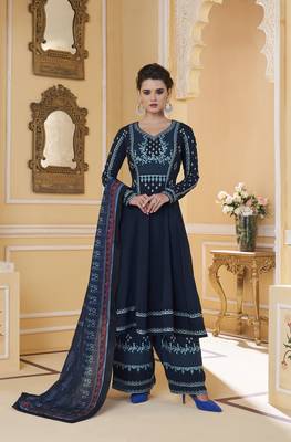 Navy-blue embroidered silk salwar 1