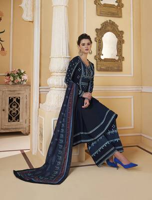 Navy-blue embroidered silk salwar 3