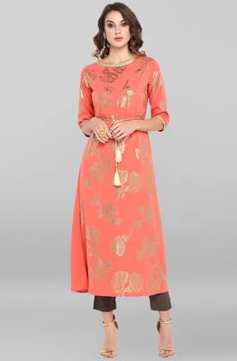 Janasya Pink printed crepe ethnic kurtis 1