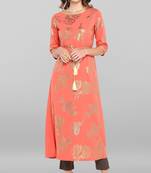 Janasya Pink printed crepe ethnic kurtis