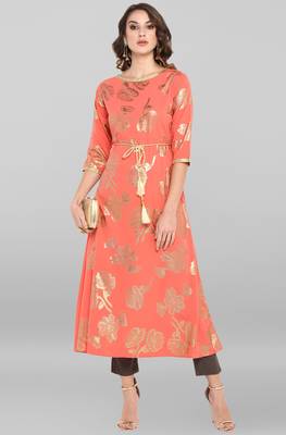 Janasya Pink printed crepe ethnic kurtis 2