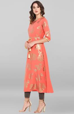 Janasya Pink printed crepe ethnic kurtis 3