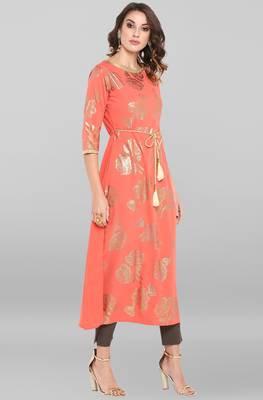 Janasya Pink printed crepe ethnic kurtis 4