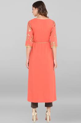 Janasya Pink printed crepe ethnic kurtis 5