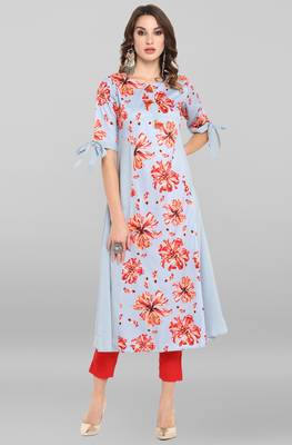 Janasya Sky-blue printed crepe ethnic-kurtis 1