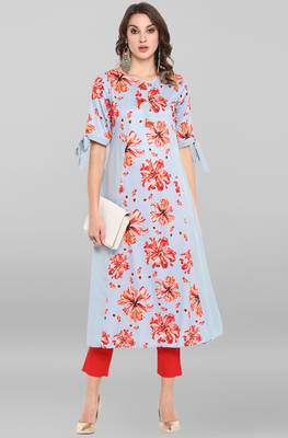 Janasya Sky-blue printed crepe ethnic-kurtis 2