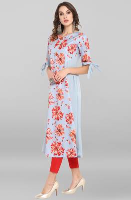 Janasya Sky-blue printed crepe ethnic-kurtis 3