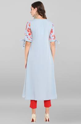 Janasya Sky-blue printed crepe ethnic-kurtis 5