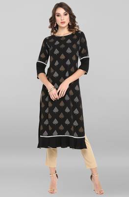 Janasya Black printed crepe ethnic kurtis 1