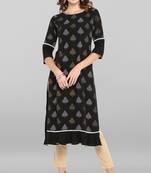 Janasya Black printed crepe ethnic kurtis