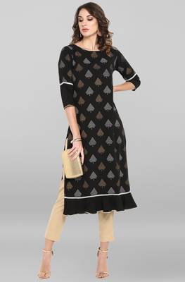 Janasya Black printed crepe ethnic kurtis 2