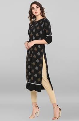 Janasya Black printed crepe ethnic kurtis 3