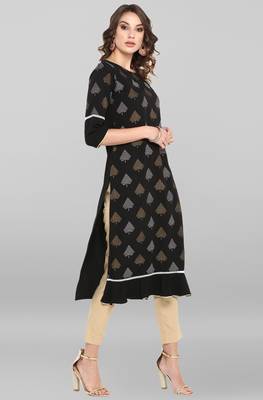Janasya Black printed crepe ethnic kurtis 4