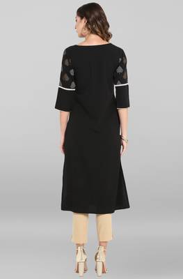 Janasya Black printed crepe ethnic kurtis 5