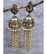 Diamond Pearl Peacock Enamel Jhumka Earrings