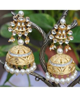 Classic Pearl Diamond Gold Jhumka Earrings 1