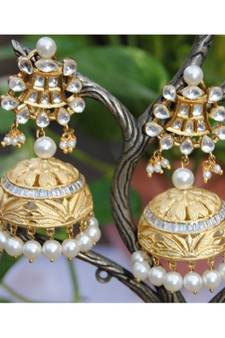 Classic Pearl Diamond Gold Jhumka Earrings