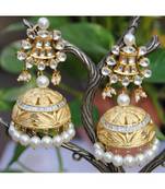 Classic Pearl Diamond Gold Jhumka Earrings