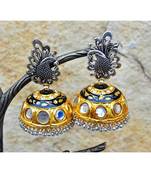 Two Tone Silver Gold Peacock Jhumka Earrings